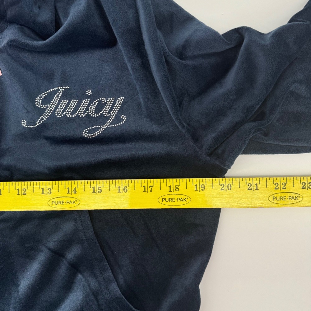 $199 Juicy Couture Large OG Bling Regal Blue Velour Tracksuit Hoodie Pant Set - Picture 4 of 7